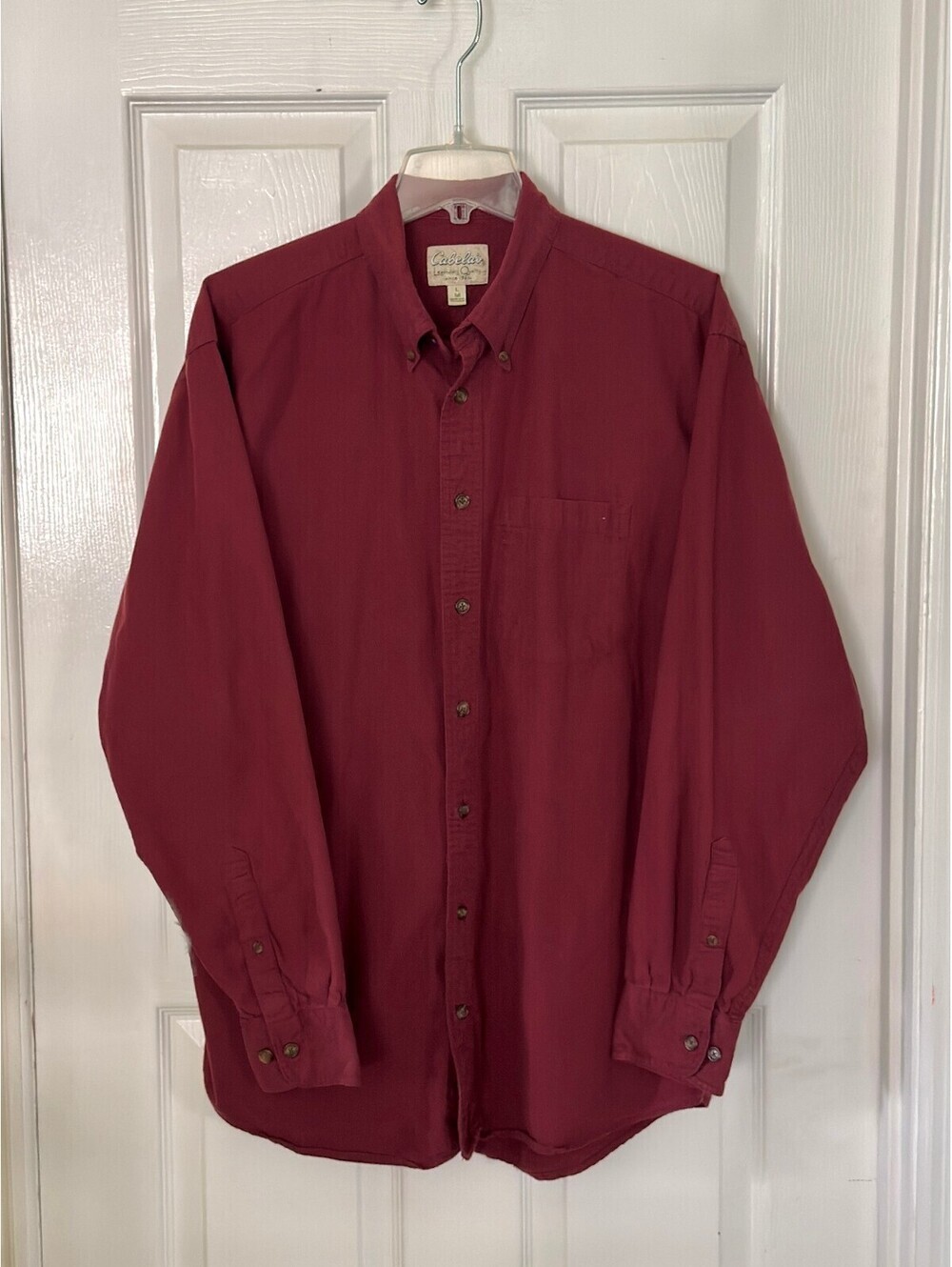 Cabela's Classic Mens Button Down LS Shirt Cotton Wool Dark Red Large Tall